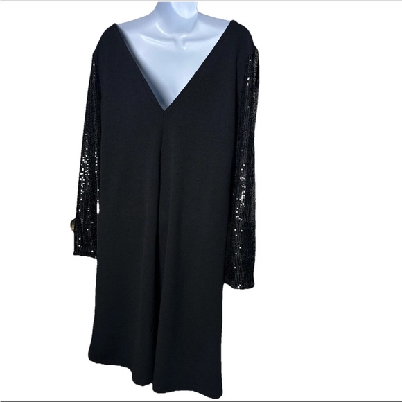 Marina Women’s Black V-Back Pullover Dress Size 12 Sheath Formal Sequins Sleeves - Picture 7 of 10